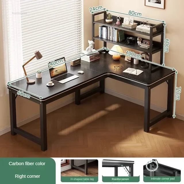 Nordic Corner Computer Desks Home Desktop E-sports Gaming Desks With Bookshelf Bedroom Workbench Office Furniture Double Desk