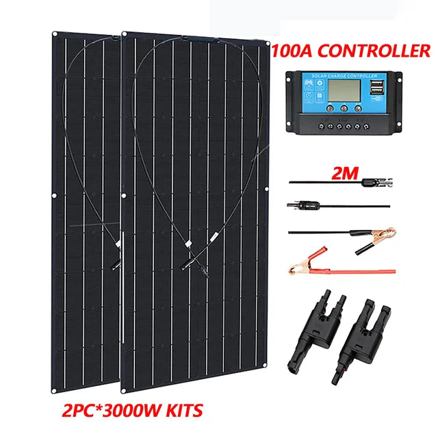 3000W high-power solar panel ETFE solar panel high-efficiency portable charging solar energy set home/camping RV boat battery
