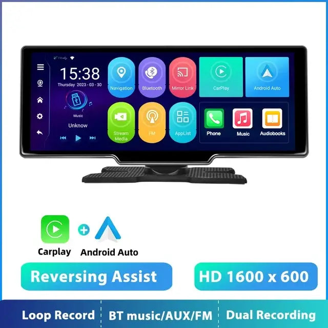 Podofo 10.26” Dash Cam Carplay Android Auto Car DVR Navigation Recorder Dashboard Car Mirror Screen 24H Park AUX