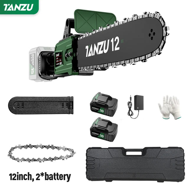12 Inch Brushless Electric Chain Saw 21V Handheld Pruning Wood Power Tool Garden Branch Cutting Machine Lithium Battery TANZU