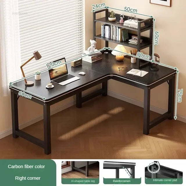 Nordic Corner Computer Desks Home Desktop E-sports Gaming Desks With Bookshelf Bedroom Workbench Office Furniture Double Desk