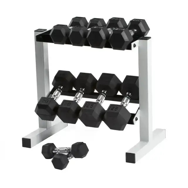 150 lb Coated Rubber Hex Dumbbell Weight Set with A-Frame Rack, Black dumbell weights for fitness fitness equipment