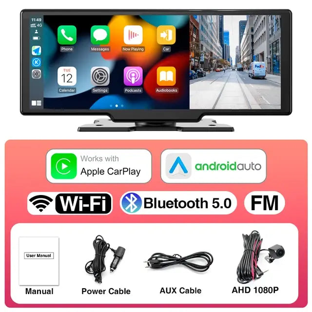 Grandnavi  4K Car Dash Cam Carplay Android Auto Video Recorder Car Mirror DVR Navigation Voice Control WIFI  Dashboard Rearview