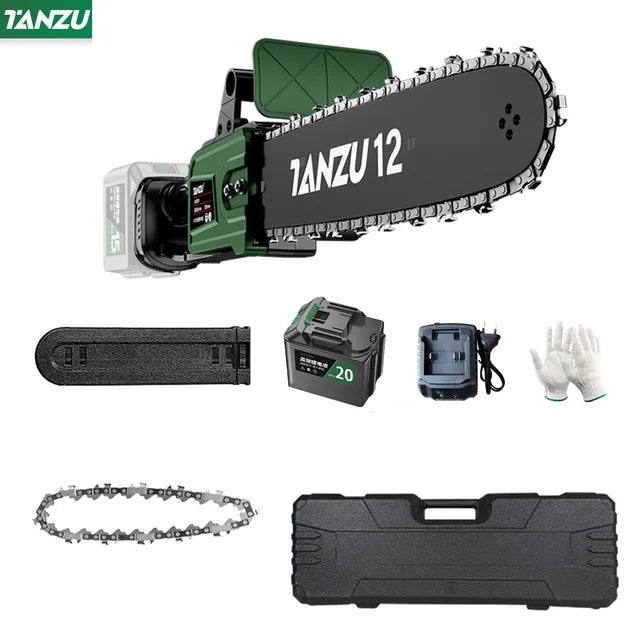 12 Inch Brushless Electric Chain Saw 21V Handheld Pruning Wood Power Tool Garden Branch Cutting Machine Lithium Battery TANZU
