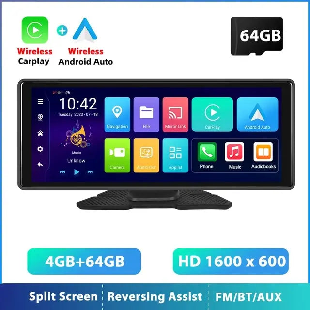 Podofo 10.26” Dash Cam Carplay Android Auto Car DVR Navigation Recorder Dashboard Car Mirror Screen 24H Park AUX