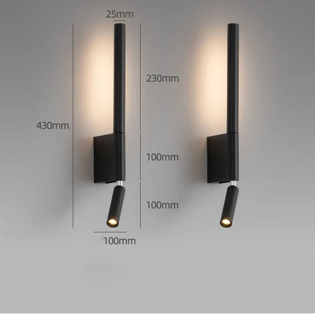 Bedside LED Wall Lamp With Rotatable Angle Spotlight Nordic Adjustable Wall Sconce Reading Light Bedroom Metal+Acryl Night Light