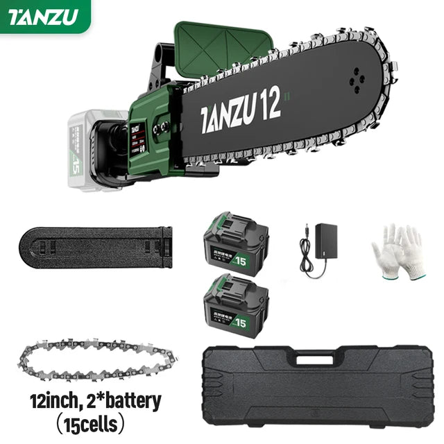 12 Inch Brushless Electric Chain Saw 21V Handheld Pruning Wood Power Tool Garden Branch Cutting Machine Lithium Battery TANZU