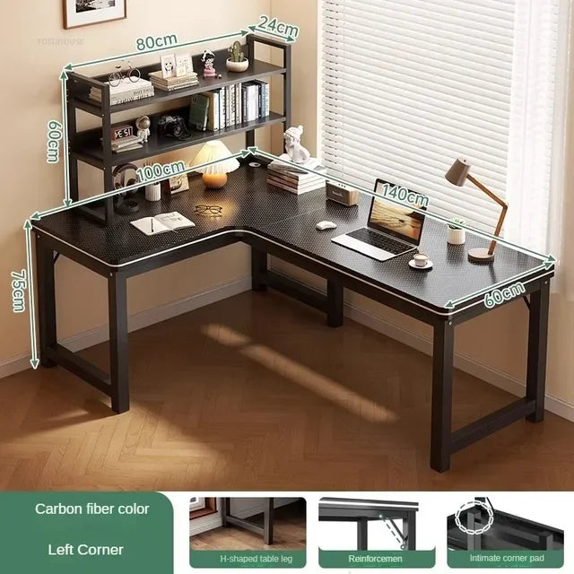 Nordic Corner Computer Desks Home Desktop E-sports Gaming Desks With Bookshelf Bedroom Workbench Office Furniture Double Desk