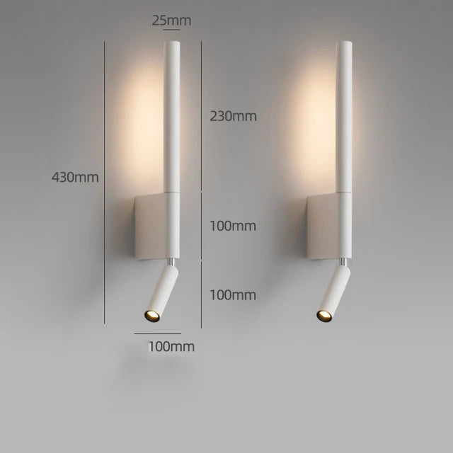 Bedside LED Wall Lamp With Rotatable Angle Spotlight Nordic Adjustable Wall Sconce Reading Light Bedroom Metal+Acryl Night Light