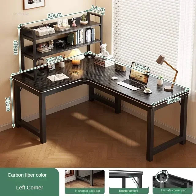 Nordic Corner Computer Desks Home Desktop E-sports Gaming Desks With Bookshelf Bedroom Workbench Office Furniture Double Desk