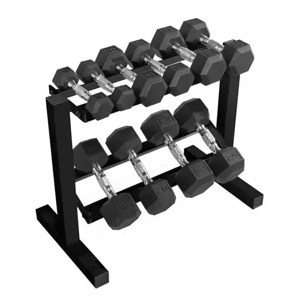 150 lb Coated Rubber Hex Dumbbell Weight Set with A-Frame Rack, Black dumbell weights for fitness fitness equipment