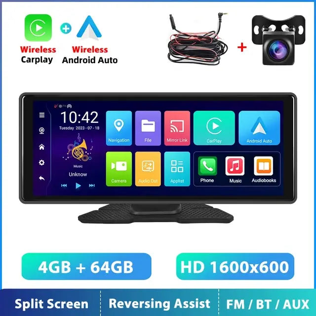 Podofo 10.26” Dash Cam Carplay Android Auto Car DVR Navigation Recorder Dashboard Car Mirror Screen 24H Park AUX