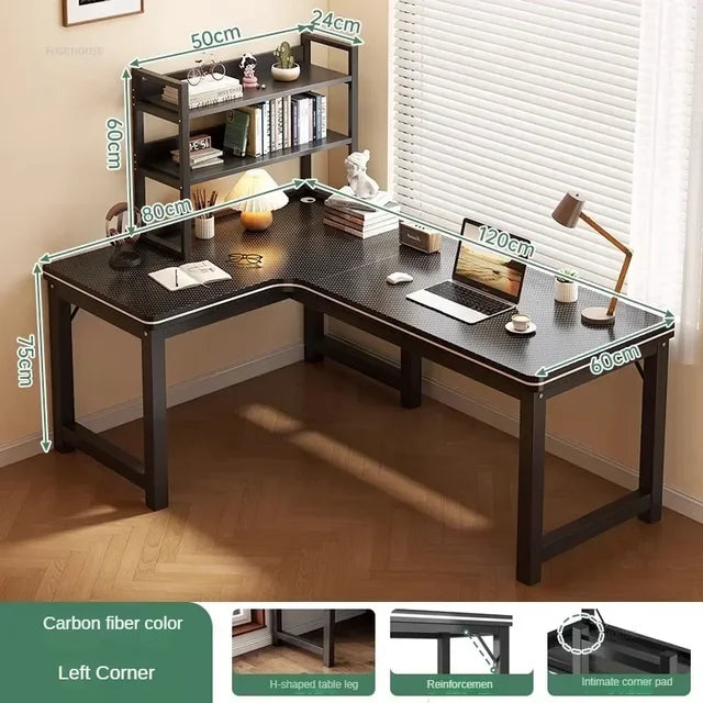 Nordic Corner Computer Desks Home Desktop E-sports Gaming Desks With Bookshelf Bedroom Workbench Office Furniture Double Desk