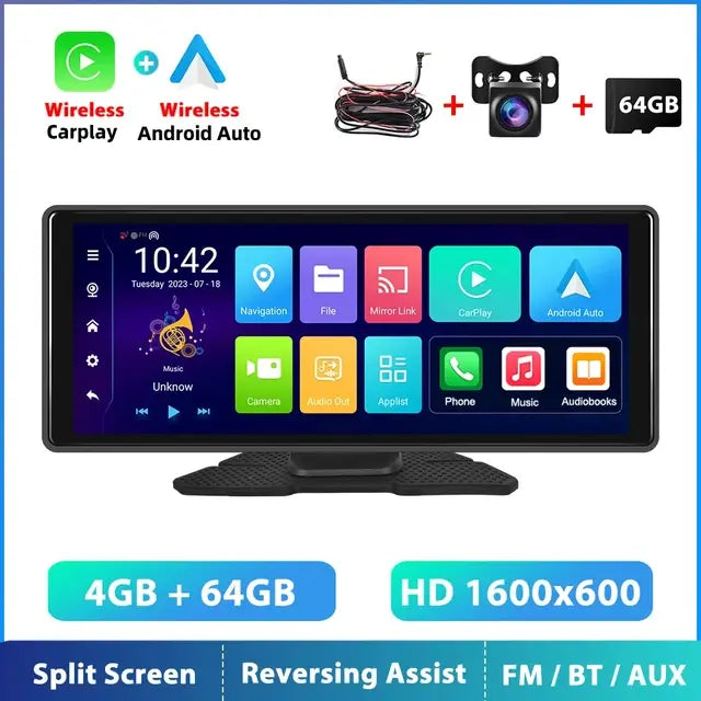 Podofo 10.26” Dash Cam Carplay Android Auto Car DVR Navigation Recorder Dashboard Car Mirror Screen 24H Park AUX