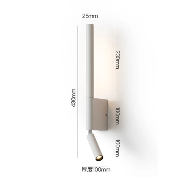 Bedside LED Wall Lamp With Rotatable Angle Spotlight Nordic Adjustable Wall Sconce Reading Light Bedroom Metal+Acryl Night Light
