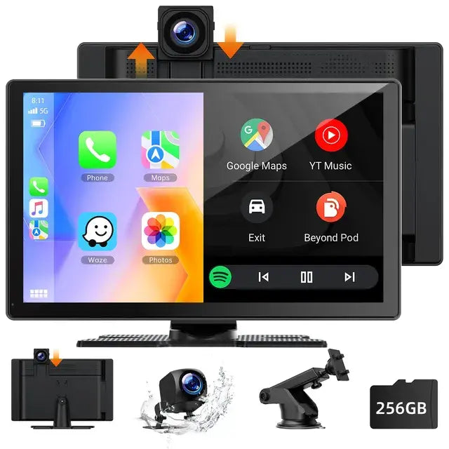 TOGUARD 4K Dashcam 9" Wireless Apple Carplay & Android Auto Car Radio with 1080P Rear Cam Car DVR GPS Navigation Siri /Google BT