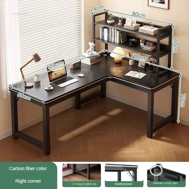 Nordic Corner Computer Desks Home Desktop E-sports Gaming Desks With Bookshelf Bedroom Workbench Office Furniture Double Desk
