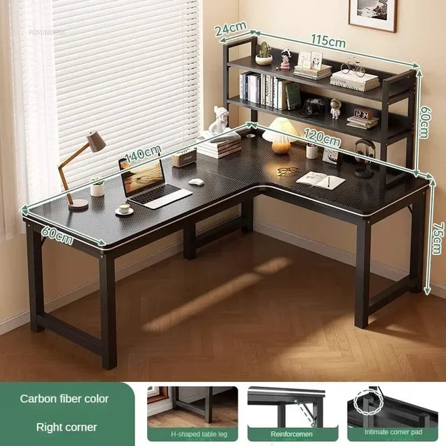 Nordic Corner Computer Desks Home Desktop E-sports Gaming Desks With Bookshelf Bedroom Workbench Office Furniture Double Desk