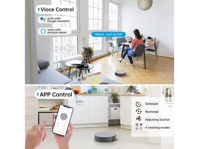 K4 Robot Vacuum Cleaner, Super-Thin,2200Pa Suction,150Mins Runtime, Self-Charging Robotic Vacuum Cleaner, Work with Voice Controlled for Pet Hair, Carpets