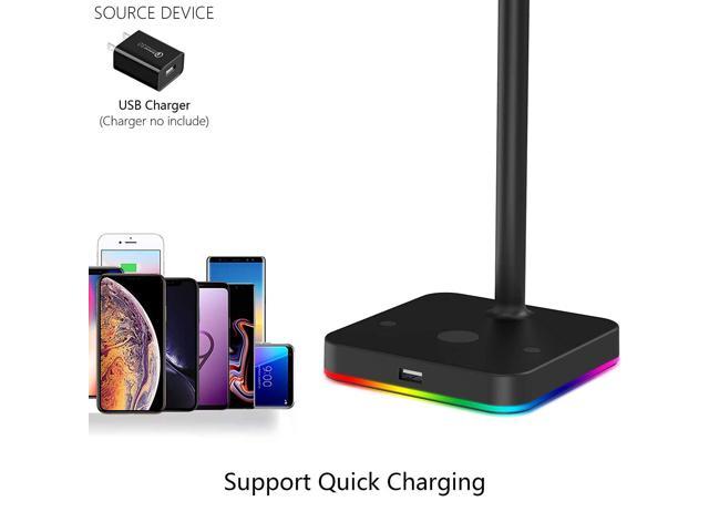 Rgb Headphone Stand With Usb Hub Desk Gaming Headset Holder Hanger Rack With 1 Usb2.0 Extension Charging Port Extender Cord - Suitable For R Desktop Table Earphone Accessories