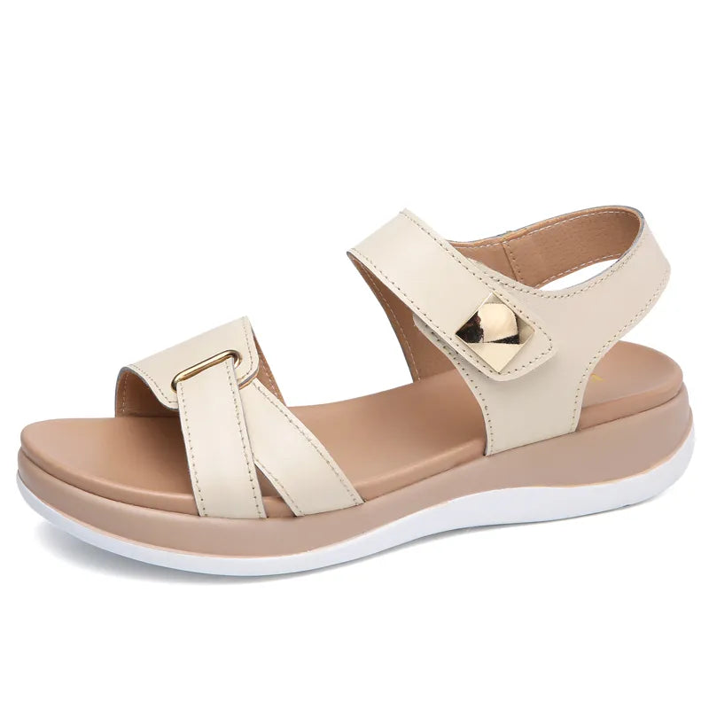 2022 New Women Sandals Platform leather Ladies Sandals Comfortable Flat Sandals Open Toe Beach Shoes Woman Footwear