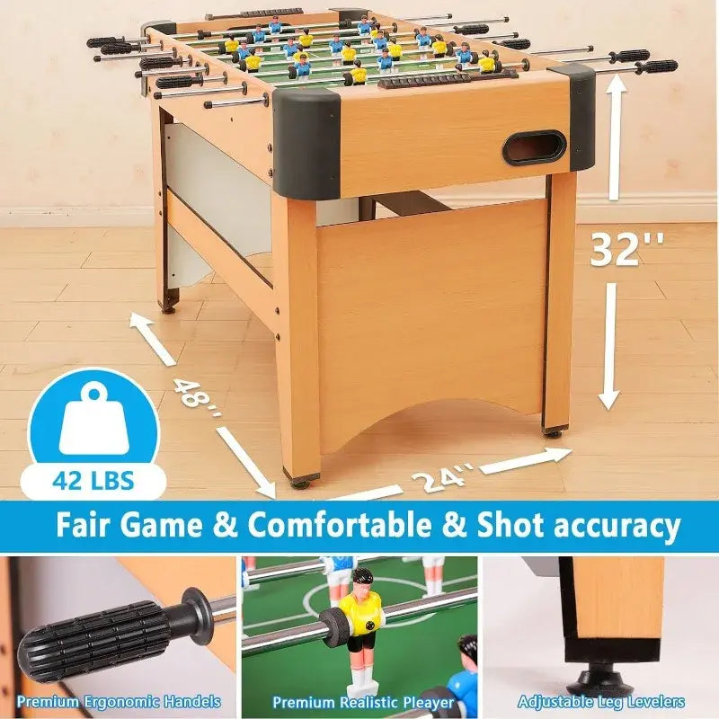 Foosball Table Game 48 inches Soccer Tabletop Standard Size Tabletops with Features Steal Player Rods Bead Style Scoring