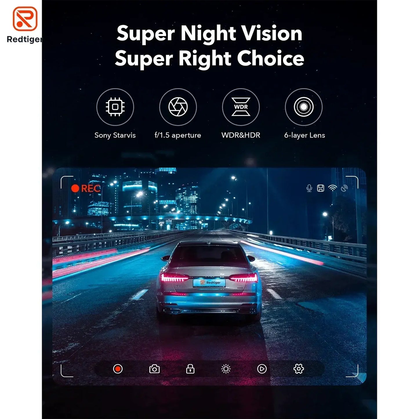REDITIGER F7NP 4K Dash Cam 1080P HD Car DVR Built-in GPS Android Wifi Auto Drive Vehicle Video Recorder Night Vision