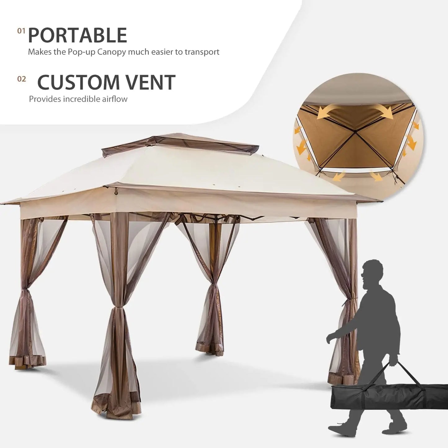 Cool Spot 11x11 Pop-Up Instant Gazebo Tent with Mosquito Netting Outdoor Canopy Shelter with 121 Square Feet of Shade