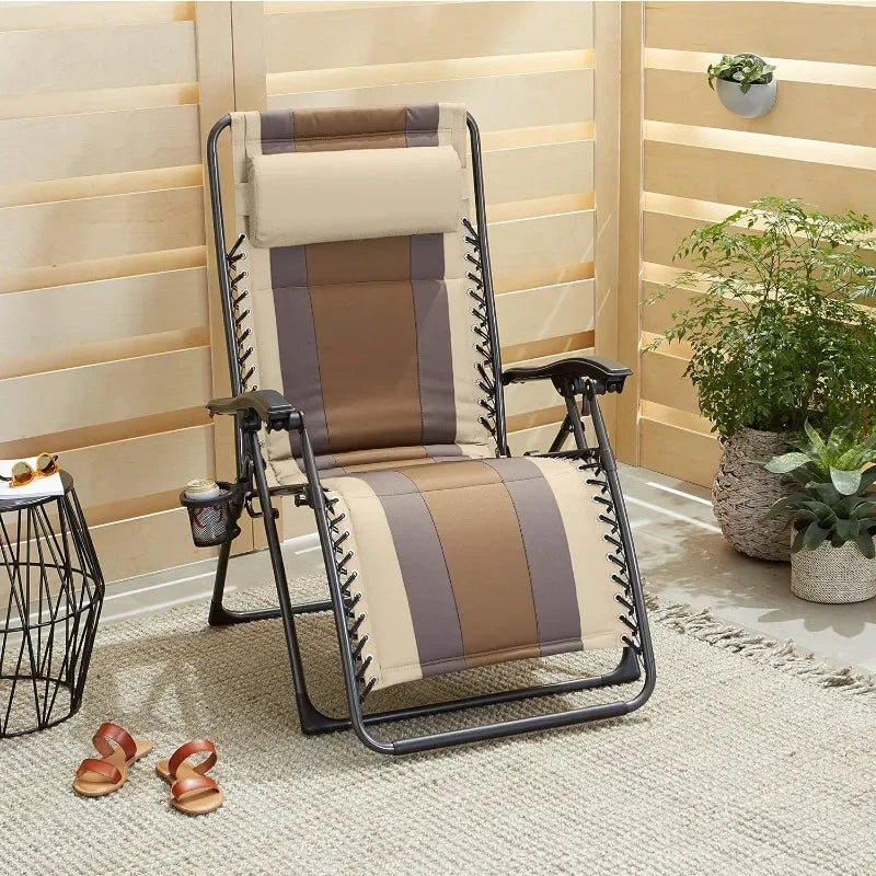 Outdoor Adjustable Zero Gravity Folding Reclining Lounge Chair With Pillow, Beige, 65" D x 44.1" W x 29.5" H outdoor furniture
