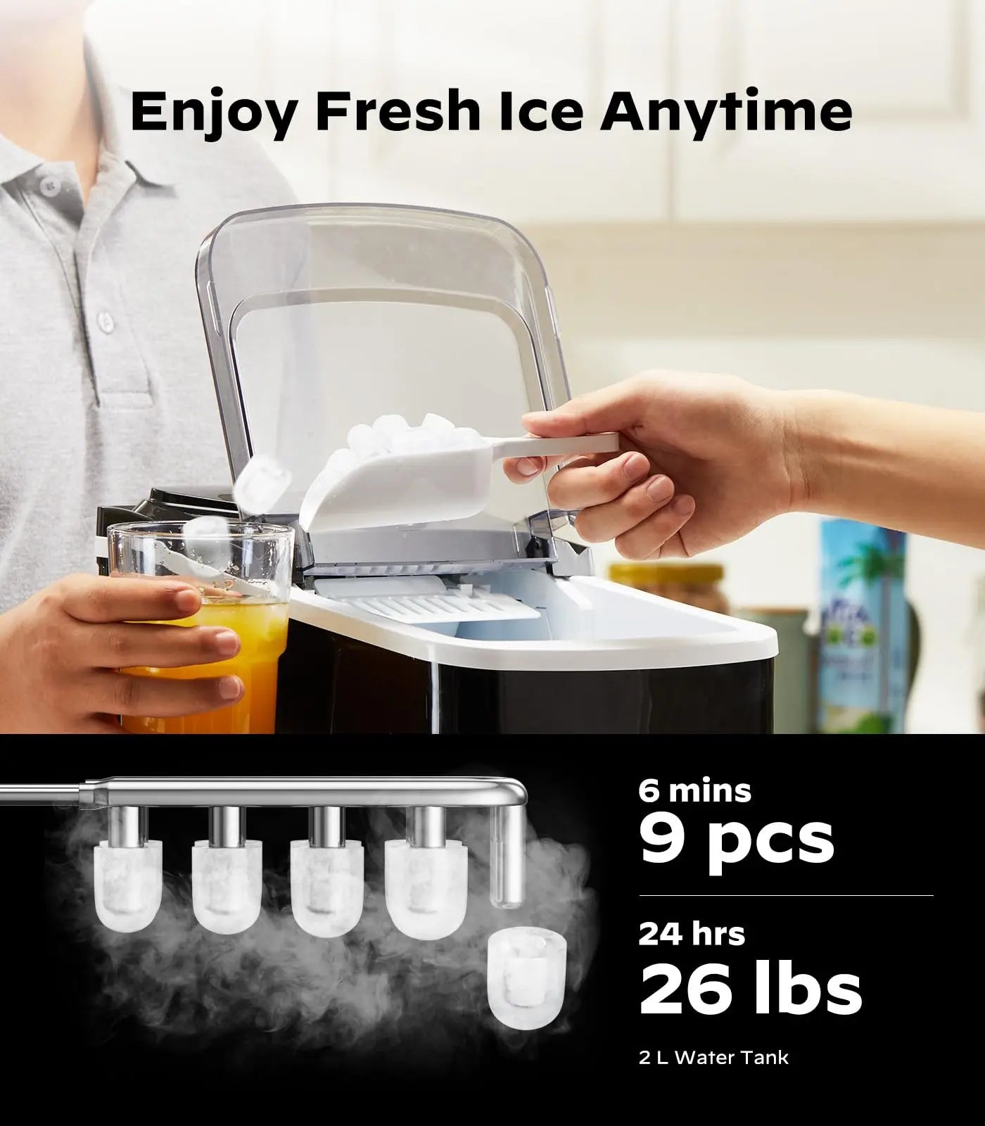 Silonn Smart Countertop Ice Maker Compact Wi-Fi Ice Maker App Control 2 Ice Cube Sizes Portable Ice Maker with Self Cleaning