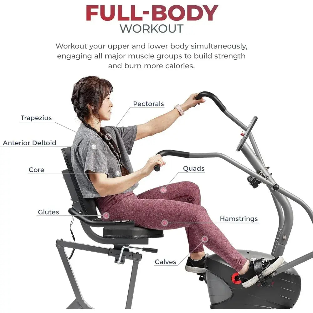 Compact Performance Recumbent Bike with Dual Motion Arm Exercisers, Quick Adjust Seat & Optional Exclusive App,Fitness Equipment