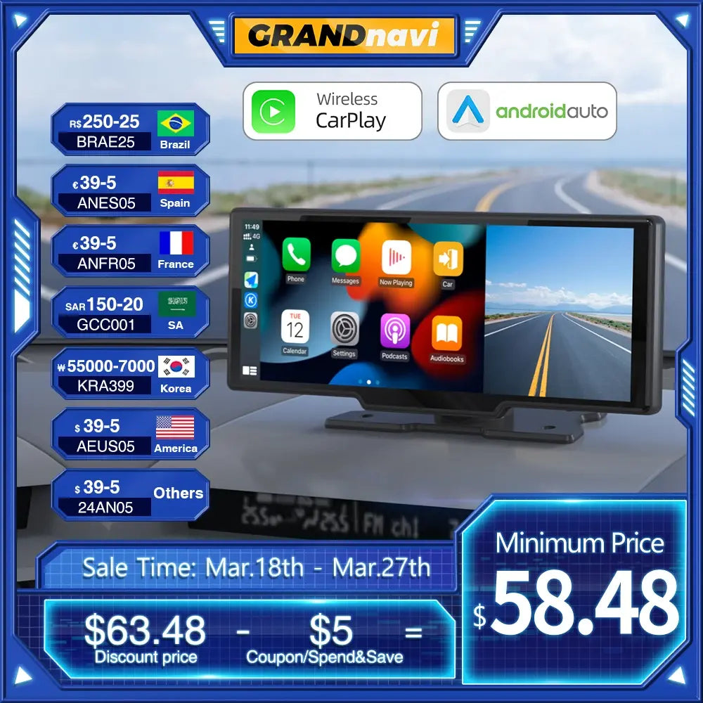 Grandnavi  4K Car Dash Cam Carplay Android Auto Video Recorder Car Mirror DVR Navigation Voice Control WIFI  Dashboard Rearview