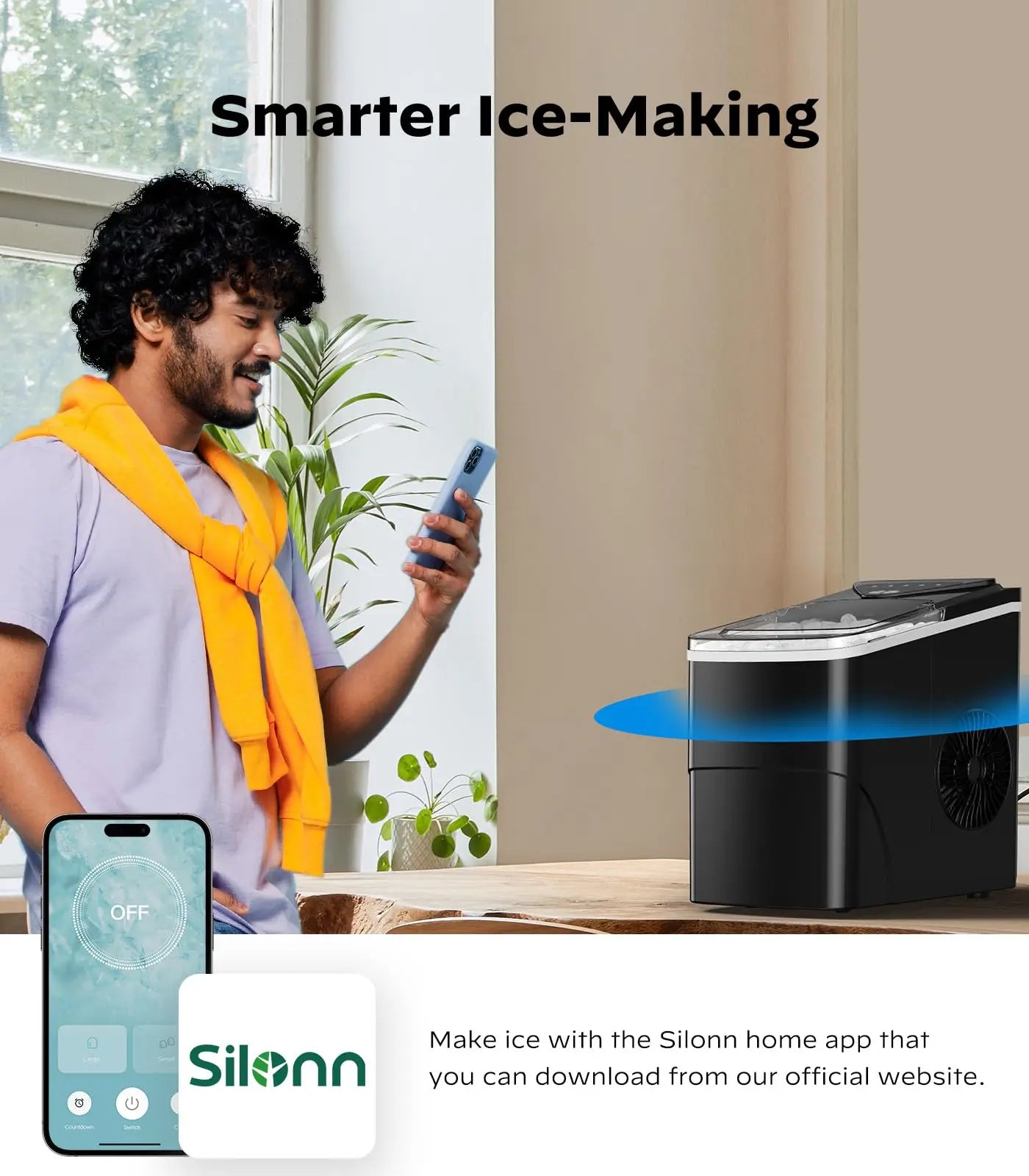 Silonn Smart Countertop Ice Maker Compact Wi-Fi Ice Maker App Control 2 Ice Cube Sizes Portable Ice Maker with Self Cleaning