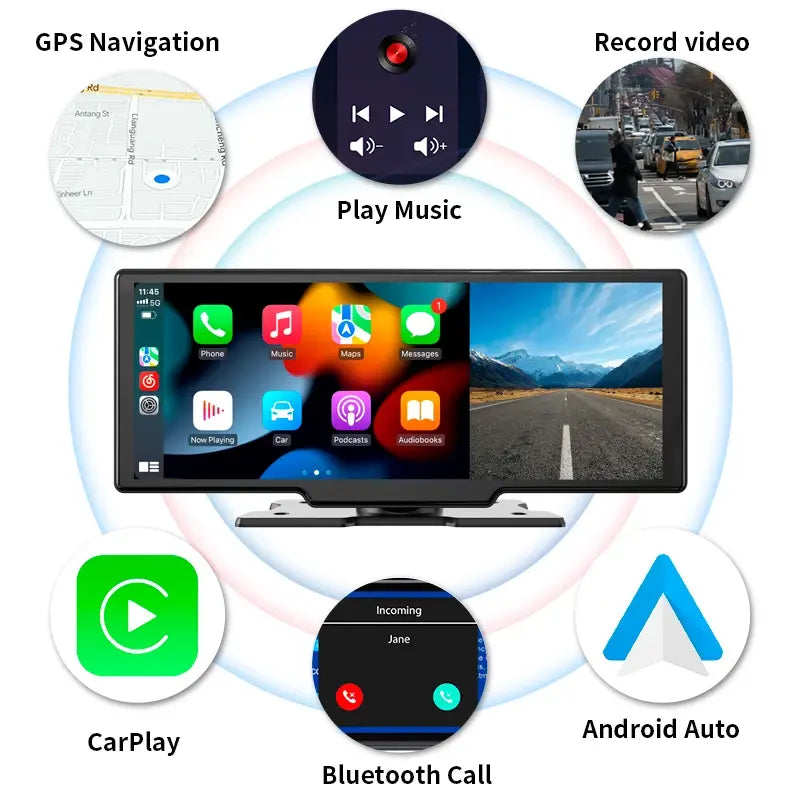 Grandnavi  4K Car Dash Cam Carplay Android Auto Video Recorder Car Mirror DVR Navigation Voice Control WIFI  Dashboard Rearview