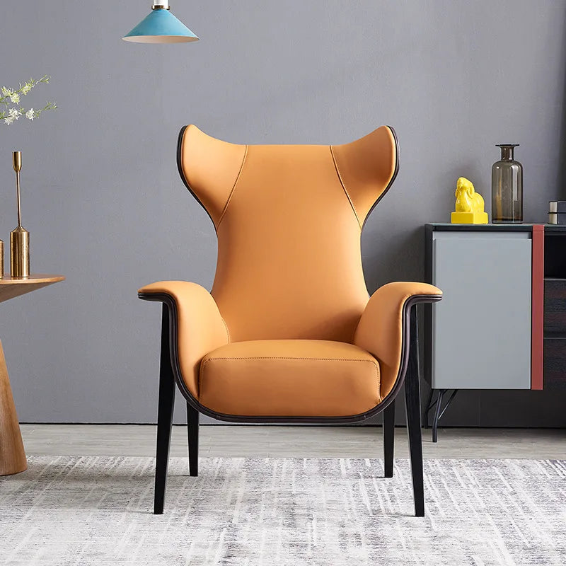 Nordic modern simple and luxurious single person living room leather art designer high backrest sofa leisure chair