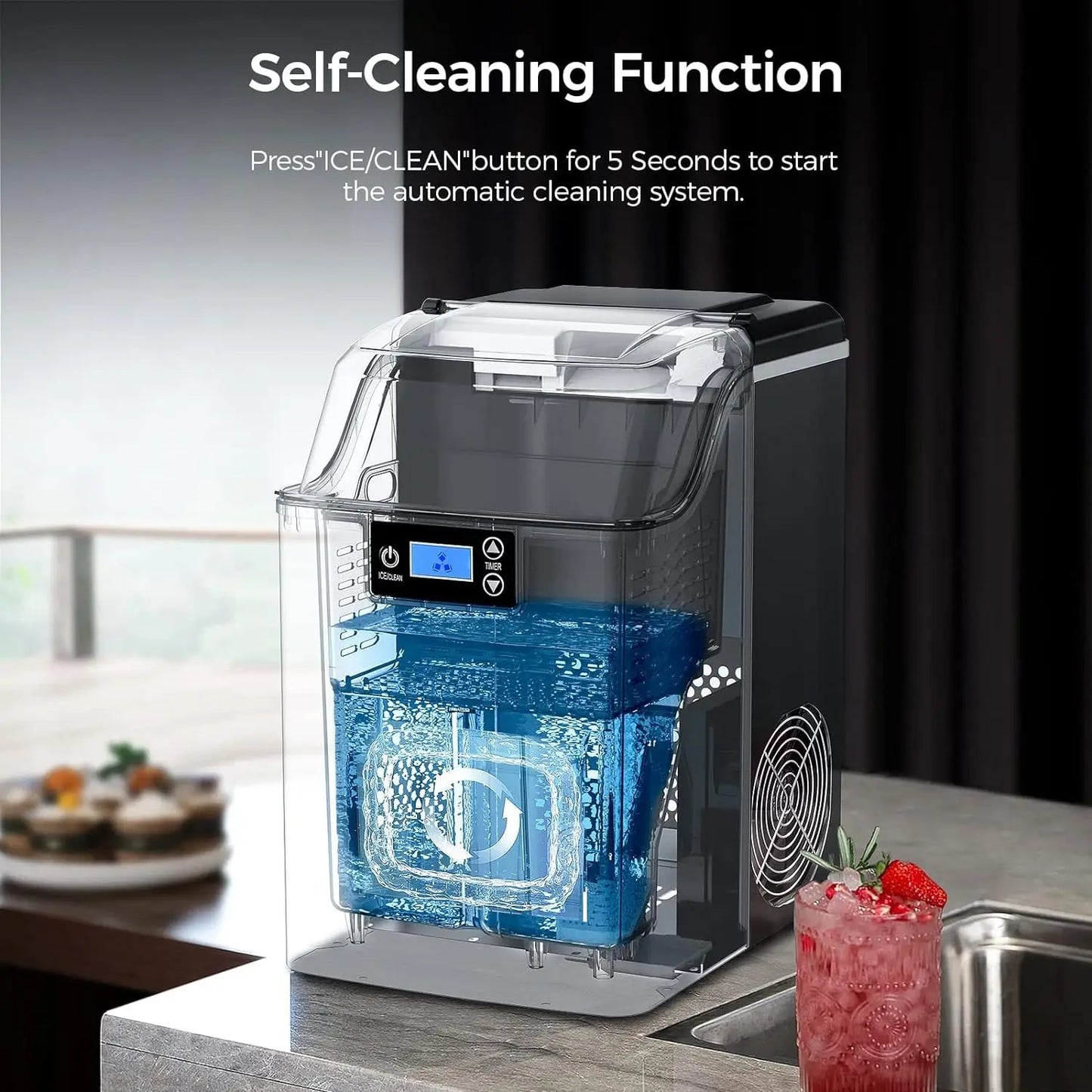 Xbeauty Crushed Ice Maker Countertop,Nugget Ice Maker with Self Cleaning,44.5lbs/Day,24H Timer,LED Crushed Ice Maker for Home