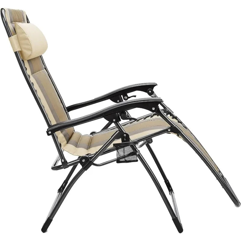 Outdoor Adjustable Zero Gravity Folding Reclining Lounge Chair With Pillow, Beige, 65" D x 44.1" W x 29.5" H outdoor furniture