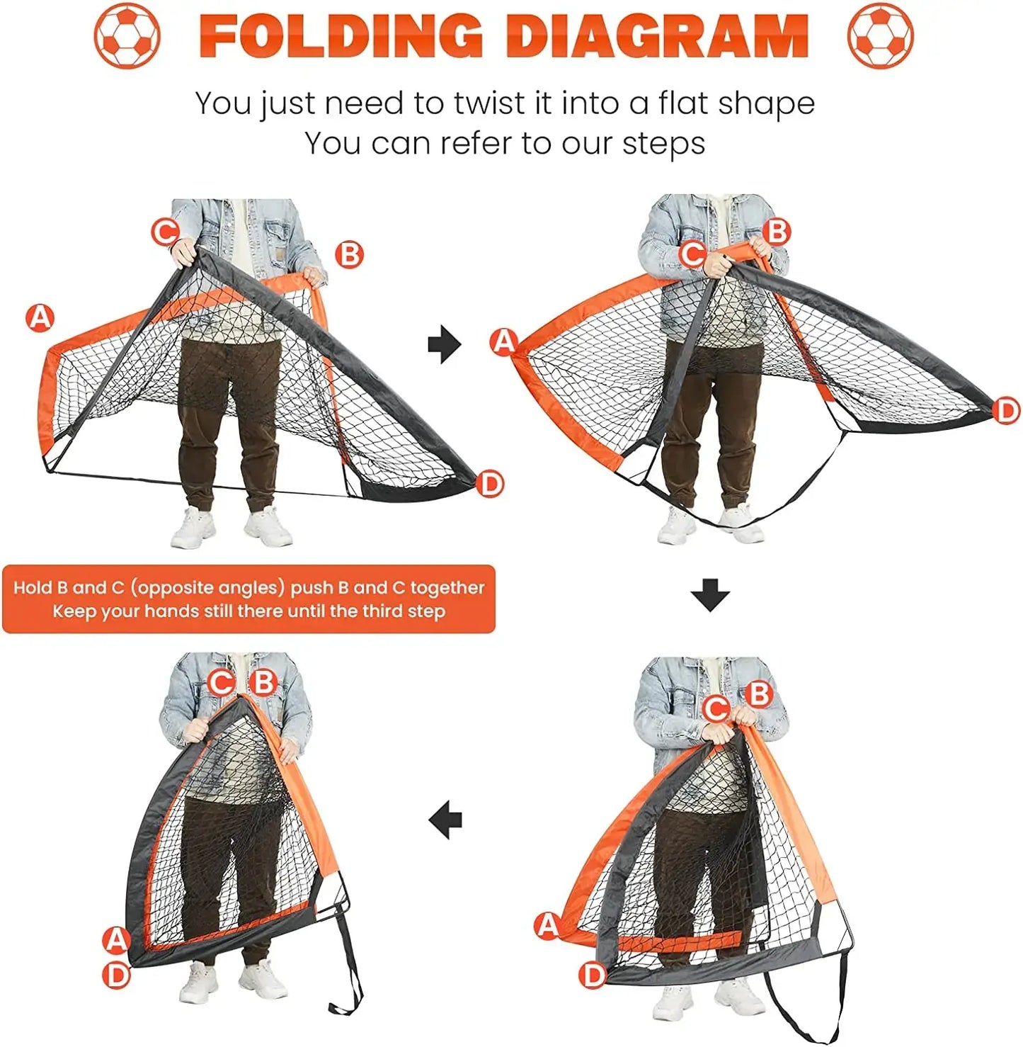Simple Deluxe 4‘x3’ Portable Soccer Goal, Pop Up Folding Soccer Net Comes with 2 Oxford Cloth Bags and 8 Stakes, Great for Train