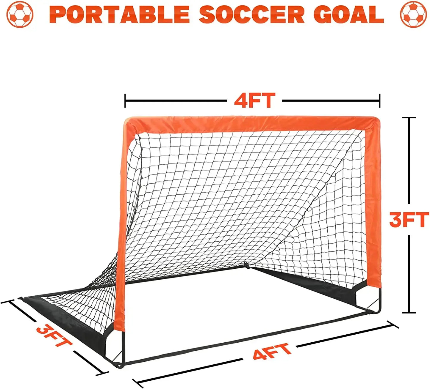 Simple Deluxe 4‘x3’ Portable Soccer Goal, Pop Up Folding Soccer Net Comes with 2 Oxford Cloth Bags and 8 Stakes, Great for Train