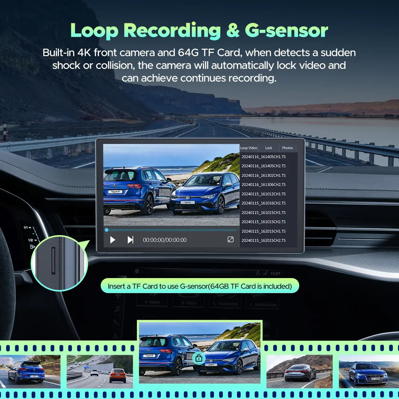 TOGUARD 4K Dashcam 9" Wireless Apple Carplay & Android Auto Car Radio with 1080P Rear Cam Car DVR GPS Navigation Siri /Google BT