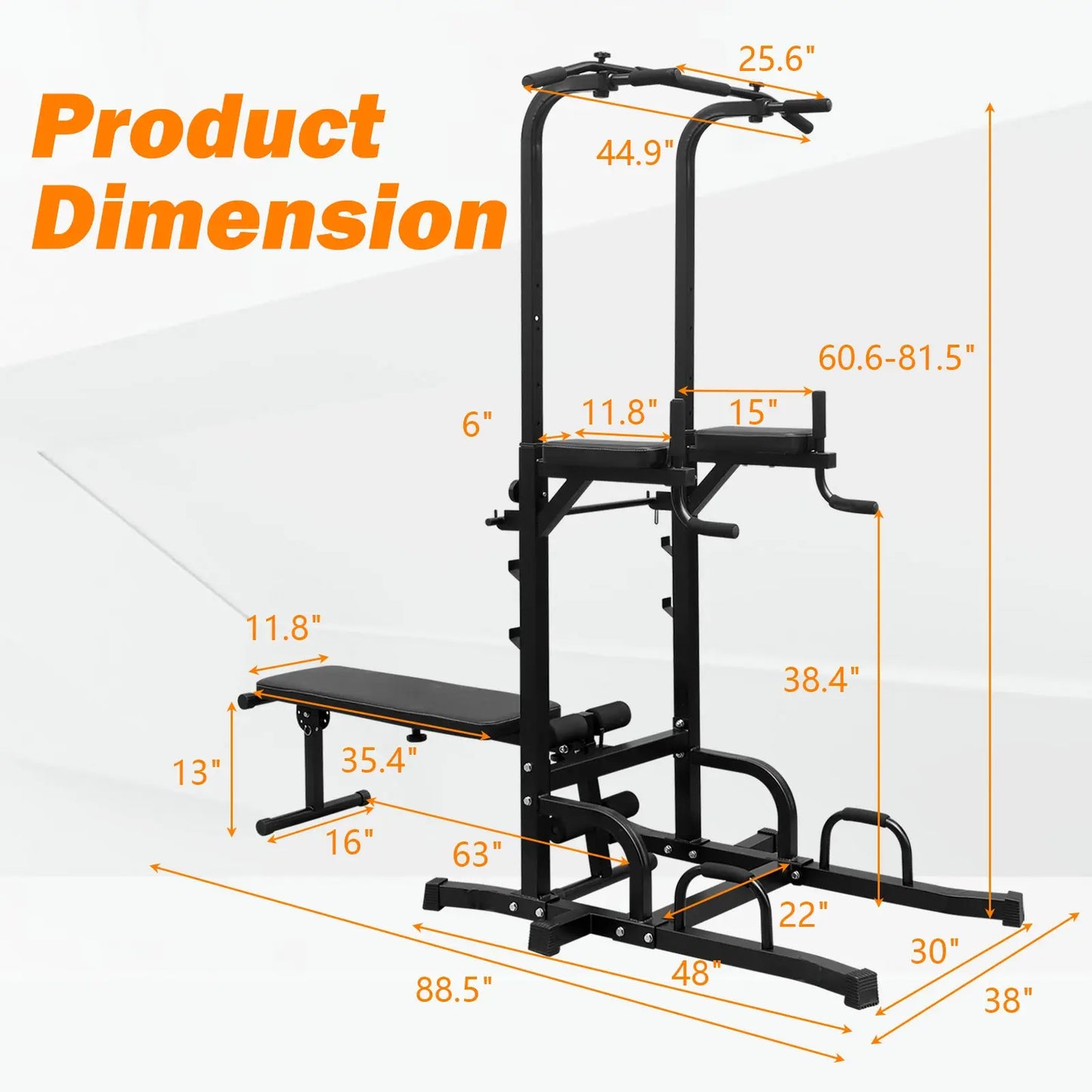 Power Tower Dip Station with Bench Pull Up Bar Stand Adjustable Height Heavy Duty Multi-Function Fitness Training Equipment for