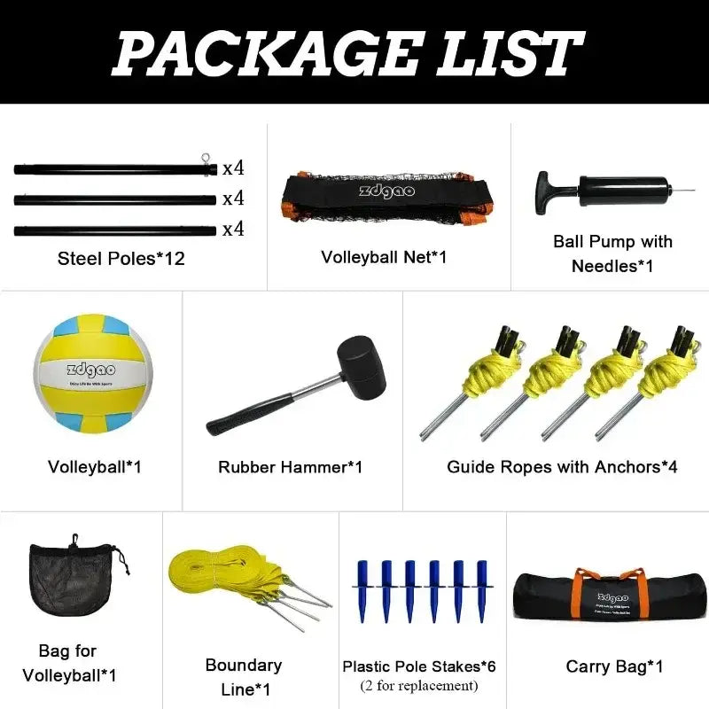 4-Way Volleyball and Badminton Combo Net with Soft Volleyball, Rubber Hammer and Carry Bag - Adjustable Height Four Square