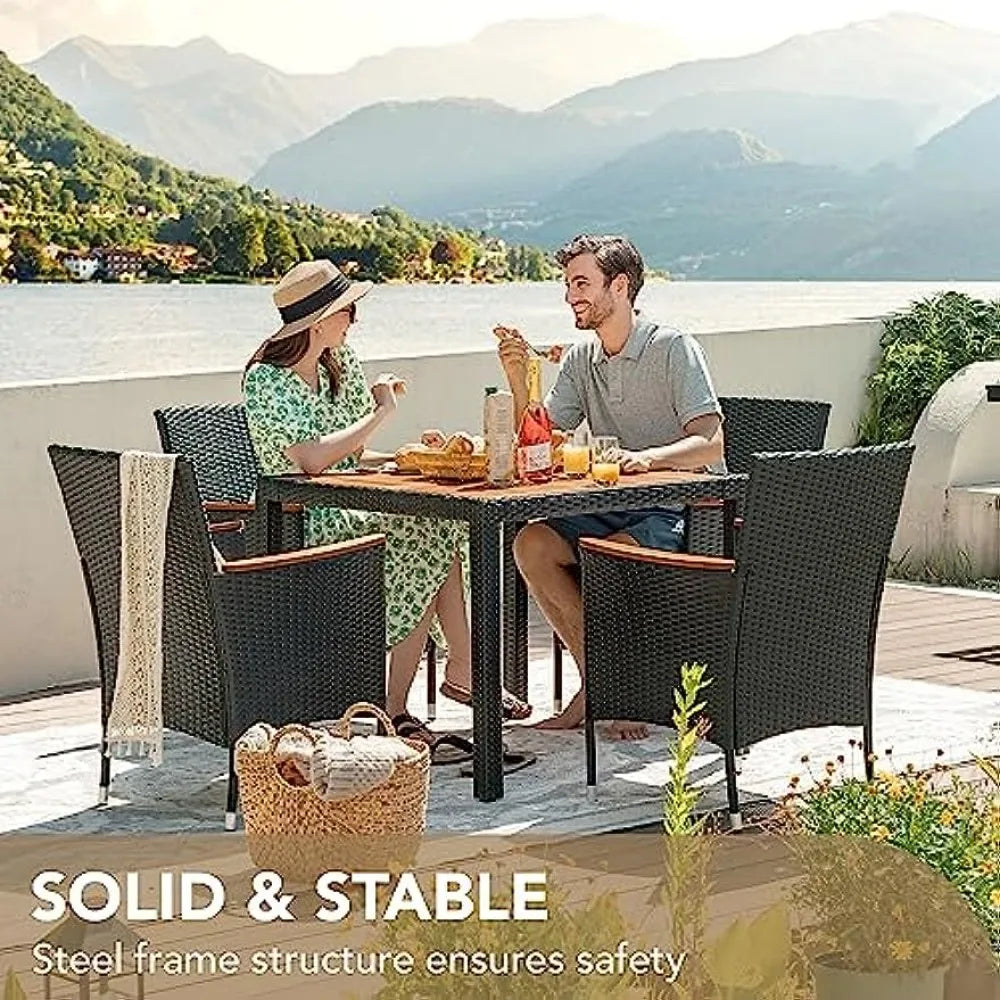 Devoko Outdoor Patio Dining Set, 5 PCS Outdoor Patio Furniture Set, Patio Conversation Set with Acacia Wood Table Top,attan Outd