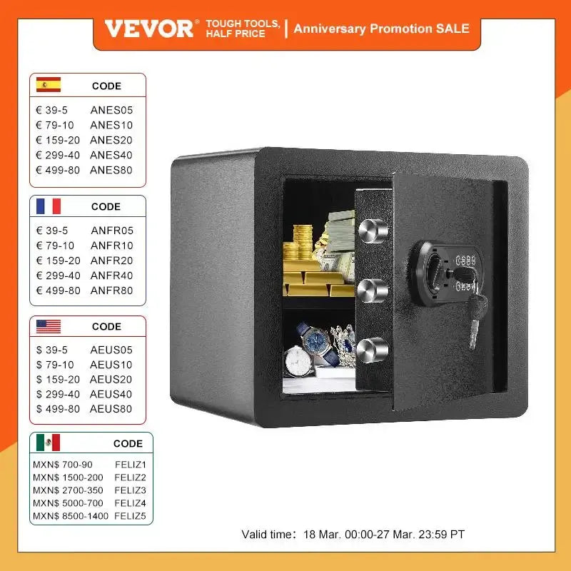 VEVOR 1.2/0.5 Cubbic Fit Electronic Safe Deposit Safe Box W/ Digital Access & Override Keys for Store Money Gun Jewelry Document