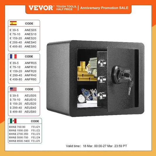 VEVOR 1.2/0.5 Cubbic Fit Electronic Safe Deposit Safe Box W/ Digital Access & Override Keys for Store Money Gun Jewelry Document