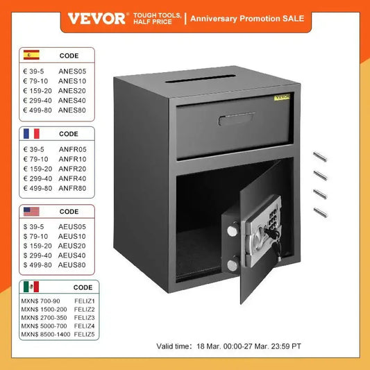 VEVOR Electronic Safe Deposit Box With Drop Slot Secret Hidden Piggy Bank Security Digital Access Two Keys for Store Money Guns