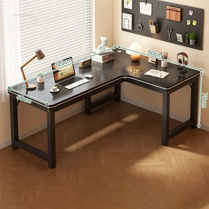 Nordic Corner Computer Desks Home Desktop E-sports Gaming Desks With Bookshelf Bedroom Workbench Office Furniture Double Desk