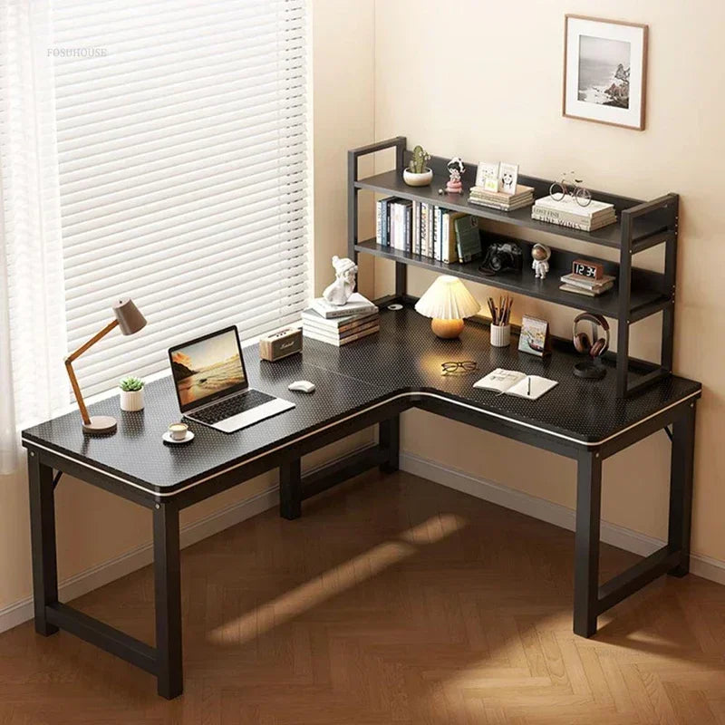 Nordic Corner Computer Desks Home Desktop E-sports Gaming Desks With Bookshelf Bedroom Workbench Office Furniture Double Desk