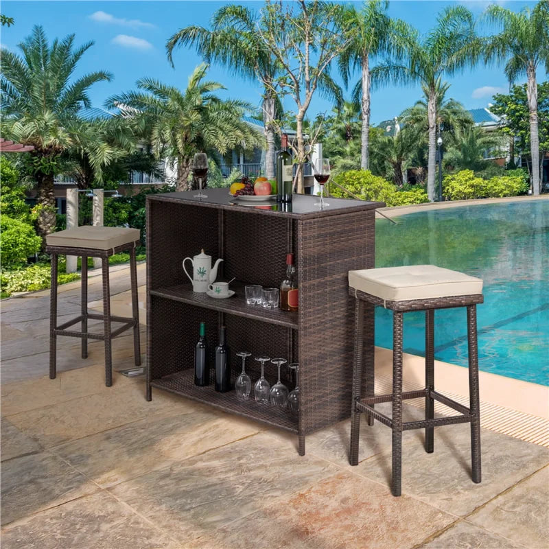 Easyfashion 3-Piece Outdoor Rattan Wicker Bar Set, Brown outdoor furniture set patio furniture set