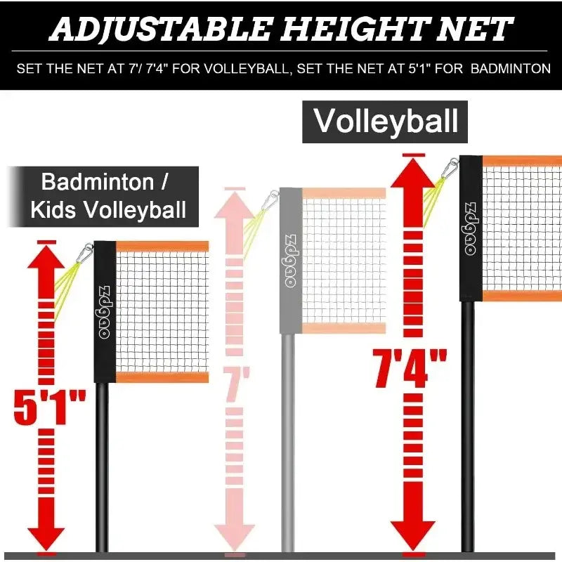 4-Way Volleyball and Badminton Combo Net with Soft Volleyball, Rubber Hammer and Carry Bag - Adjustable Height Four Square